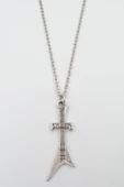 Pantera Elektro Gitar Gümüş Kaplama Düz Zincir Kolye thumbnail 1