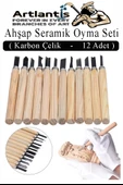 Ahşap Seramik Oyma Seti 12 li 1 Paket İskarpela Seti Paslanmaz Çelik Bıçaklı Ağaç Oyma Heykel Hobi Kretuar Gravür - 3