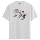 Drum Jam - %100 Pamuklu Kadın Beyaz Tişört - Premium Quality - 1