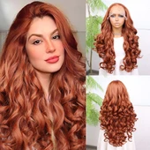 Bakır Bebek Saçlı Fiber Sentetik Yoğun Dalgalı Tül Peruk thumbnail 1