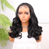 Siyah Bebek Saçlı Geniş Dalgalı Fiber Sentetik Tül Peruk thumbnail 4