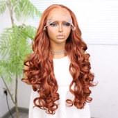 Bakır Bebek Saçlı Fiber Sentetik Yoğun Dalgalı Tül Peruk thumbnail 3