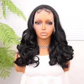 Siyah Bebek Saçlı Geniş Dalgalı Fiber Sentetik Tül Peruk thumbnail 2
