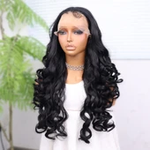 Siyah Bebek Saçlı Fiber Sentetik Yoğun Dalgalı Tül Peruk thumbnail 4