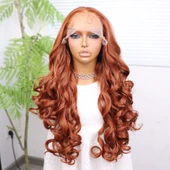 Bakır Bebek Saçlı Fiber Sentetik Yoğun Dalgalı Tül Peruk thumbnail 2