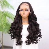 Açık Kahve Bebek Saçlı Fiber Sentetik Yoğun Dalgalı Tül Peruk thumbnail 4