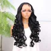 Siyah Bebek Saçlı Fiber Sentetik Yoğun Dalgalı Tül Peruk thumbnail 3