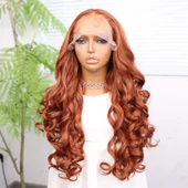 Bakır Bebek Saçlı Fiber Sentetik Yoğun Dalgalı Tül Peruk thumbnail 4