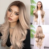 Kumral Platin Ombre ve Röfleli Bebek Saçlı Fiber Sentetik Tül Peruk - 1
