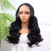 Siyah Bebek Saçlı Dalgalı Fiber Sentetik Tül Peruk thumbnail 4