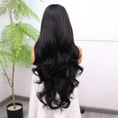 Siyah Renk Bebek Saçlı Fiber Sentetik Tül Peruk thumbnail 5