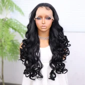 Siyah Bebek Saçlı Fiber Sentetik Yoğun Dalgalı Tül Peruk thumbnail 2