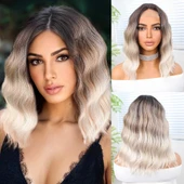 Kahverengi Bebek Kumralı Beyaz Platin Ombre Küt Tül Peruk thumbnail 1