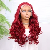 Kızıl Bebek Saçlı Fiber Sentetik Dalgalı Tül Peruk thumbnail 3