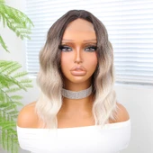 Kahverengi Bebek Kumralı Beyaz Platin Ombre Küt Tül Peruk thumbnail 2