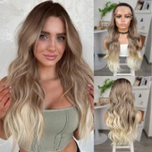 Bebek Kumralı Platin Ombre  ve Röfleli Fiber Sentetik Geniş Dalgalı Tül Peruk thumbnail 1