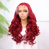 Kızıl Bebek Saçlı Fiber Sentetik Dalgalı Tül Peruk thumbnail 4