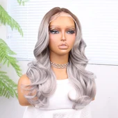 Açık Kumral Gri Ombreli Bebek Saçlı Fiber Sentetik Tül Peruk thumbnail 3