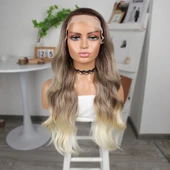 Bebek Kumralı Platin Ombre  ve Röfleli Fiber Sentetik Geniş Dalgalı Tül Peruk thumbnail 2