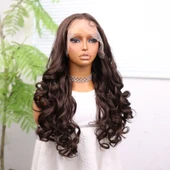 Kumral Bebek Saçlı Fiber Sentetik Dalgalı Tül Peruk thumbnail 3