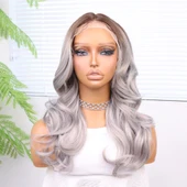 Açık Kumral Gri Ombreli Bebek Saçlı Fiber Sentetik Tül Peruk thumbnail 2