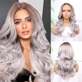 Açık Kumral Gri Ombreli Bebek Saçlı Fiber Sentetik Tül Peruk thumbnail 1