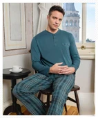 Pijamoni Erkek Düğme Yaka Uzun Kol Mevsimlik Pijama Takımı 6800/10 - 1 Adet  XL Petrol thumbnail 1