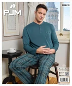 Pijamoni Erkek Düğme Yaka Uzun Kol Mevsimlik Pijama Takımı 6800/10 - 1 Adet  XL Petrol thumbnail 2