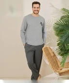 Pijamoni Erkek Pamuklu Bisiklet Yaka Uzun Kol İnce Pijama Takımı 6150/11 - 1 Adet  L Gri thumbnail 1