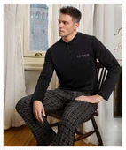 Pijamoni Erkek Düğme Yaka Uzun Kol Mevsimlik Pijama Takımı 6800/14 - 1 Adet  Siyah L thumbnail 1