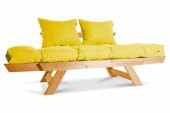 Mobildeco Kombin Wood Ahşap İki Kişilik Kanepe (Ceviz/Sarı) - 1