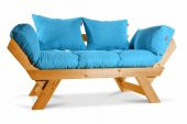 Mobildeco Kombin Wood Ahşap İki Kişilik Kanepe (Ceviz/Mavi) - 1