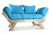 Mobildeco Kombin Wood Ahşap İki Kişilik Kanepe (Doğal/Mavi) - 1