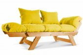 Mobildeco Kombin Wood Ahşap İki Kişilik Kanepe (Ceviz/Sarı) - 2