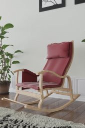 Mobildeco Sultan Ahşap Sallanan Sandalye Bordo (Doğal) - 3