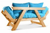 Mobildeco Kombin Wood Ahşap İki Kişilik Kanepe (Ceviz/Mavi) - 4