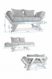Mobildeco Kombin Wood Ahşap İki Kişilik Kanepe (Ceviz/Mavi) - 6