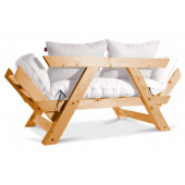 Mobildeco Kombin Wood Ahşap İki Kişilik Kanepe (Ceviz/Krem) - 3