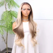 Kumral Platin Ombre ve Röfleli Bebek Saçlı Fiber Sentetik Tül Peruk thumbnail 3