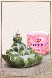 Geri Akışlı Şelale Temalı Yeşil Tütsülük No:7 Ve Lotus Konik Tütsü 40 Adet - 1