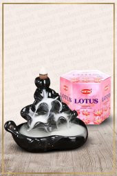 Geri Akışlı Şelale Temalı Siyah Tütsülük No:11 Ve Lotus Konik Tütsü 40 Adet - 1