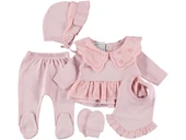 % 100 PAMUKLU KALİTELİ FİSTO YAKALI 5Lİ ZIBIN SET ŞIK KIZ BEBEK TAKIM 1/3 HEDİYELİK - 1