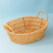 Porsima 302-B Oval 3'lü Hasır Sepet Dekoratif Ev Düzenleyici Kendinden Kulplu Hasır Sepet Seti Banyo Düzenleyici Sepet - 3
