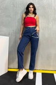 Düz Orta Kadın Mavi Slim Fit Mom pantolon - 5