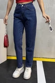 Düz Orta Kadın Mavi Slim Fit Mom pantolon - 3