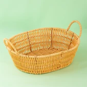 Porsima 302-B Oval 3'lü Hasır Sepet Dekoratif Ev Düzenleyici Kendinden Kulplu Hasır Sepet Seti Banyo Düzenleyici Sepet - 5