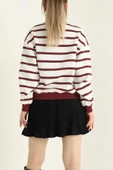 Kadın Cool Oversize  Kalıp Bisiklet Yaka Kalın Basic  Üç İplik İçi Şardonlu Çizgili Sweatshirt - 2