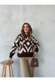Oversize Baklava Desen Triko Kazak, Yarasa Detaylı Kadın Triko Kazak - 5