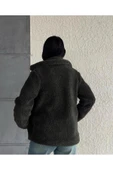 Kadın Etnik Düğmeli Astarlı Peluş Mont Kaban - 3