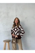 Oversize Baklava Desen Triko Kazak, Yarasa Detaylı Kadın Triko Kazak - 3